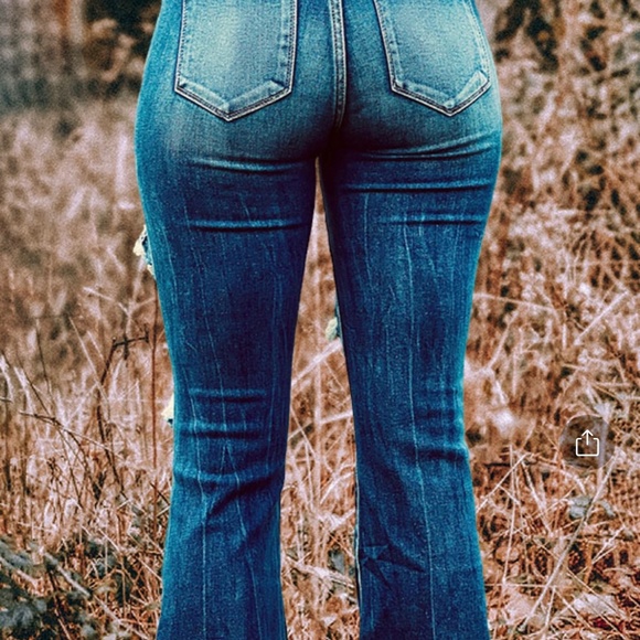 High Rise Distressed Flared Jeans - Picture 3 of 6